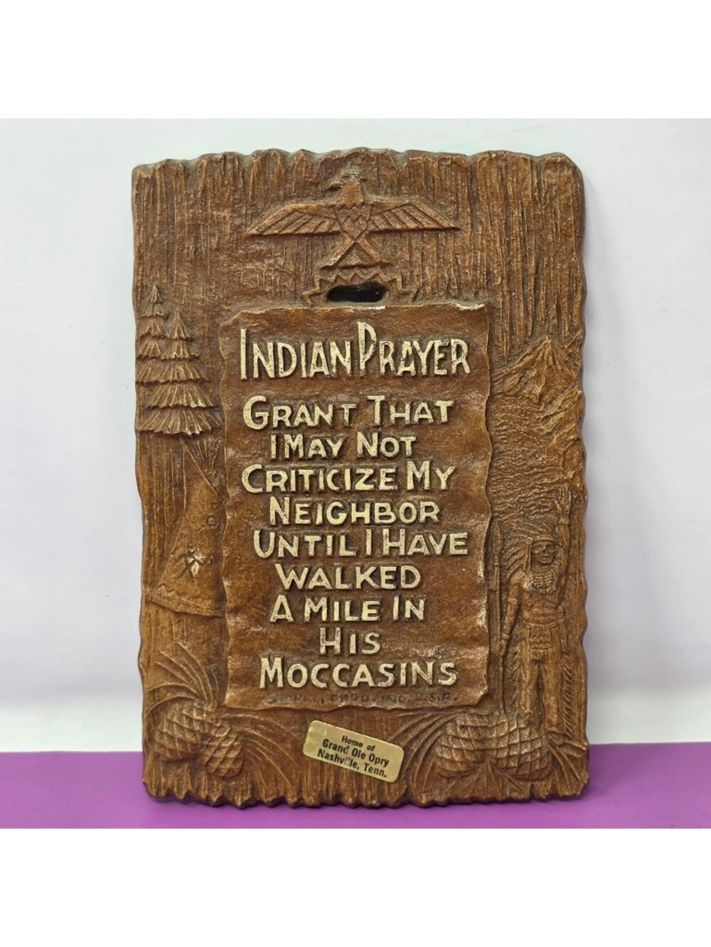 Vintage Indian Prayer Wall Plaque Rustic Home Of Grand Ole Opry‎ Nashville Tenn